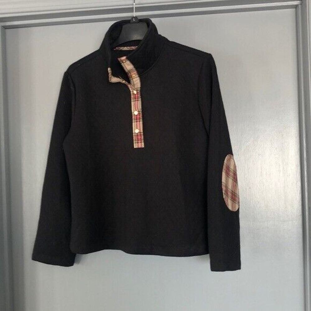 Top It Off Women Black 1/4 Snap Sweatshirt size M elbow patches long sleeves